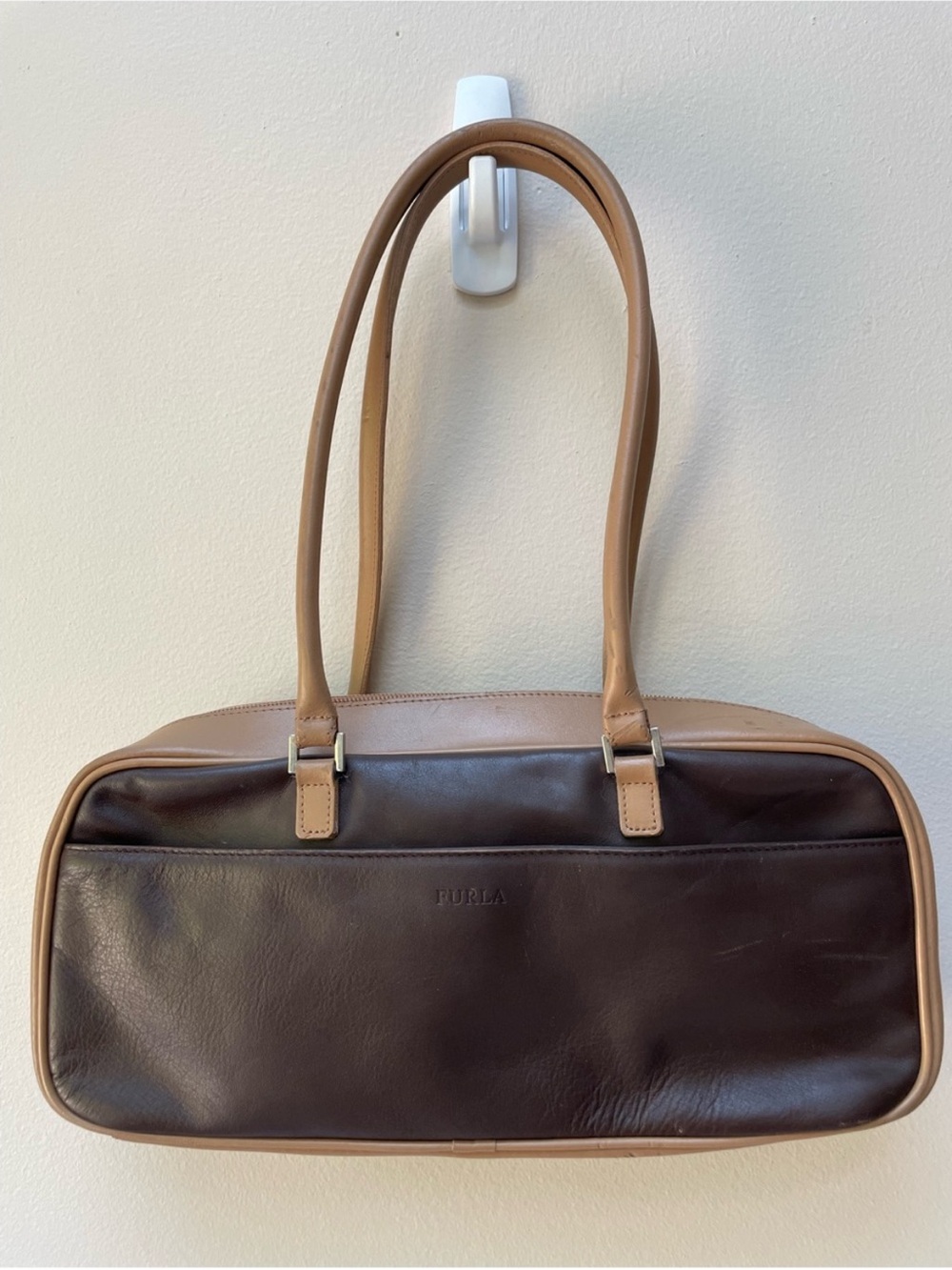 Furla Vintage Two-Tone Brown and Tan Leather Shoulder Bag